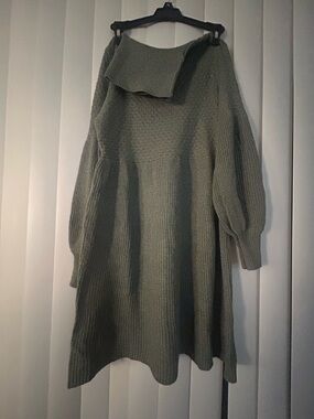 SHEIN Olive Green Cowl Neck Knit Sweater Dress